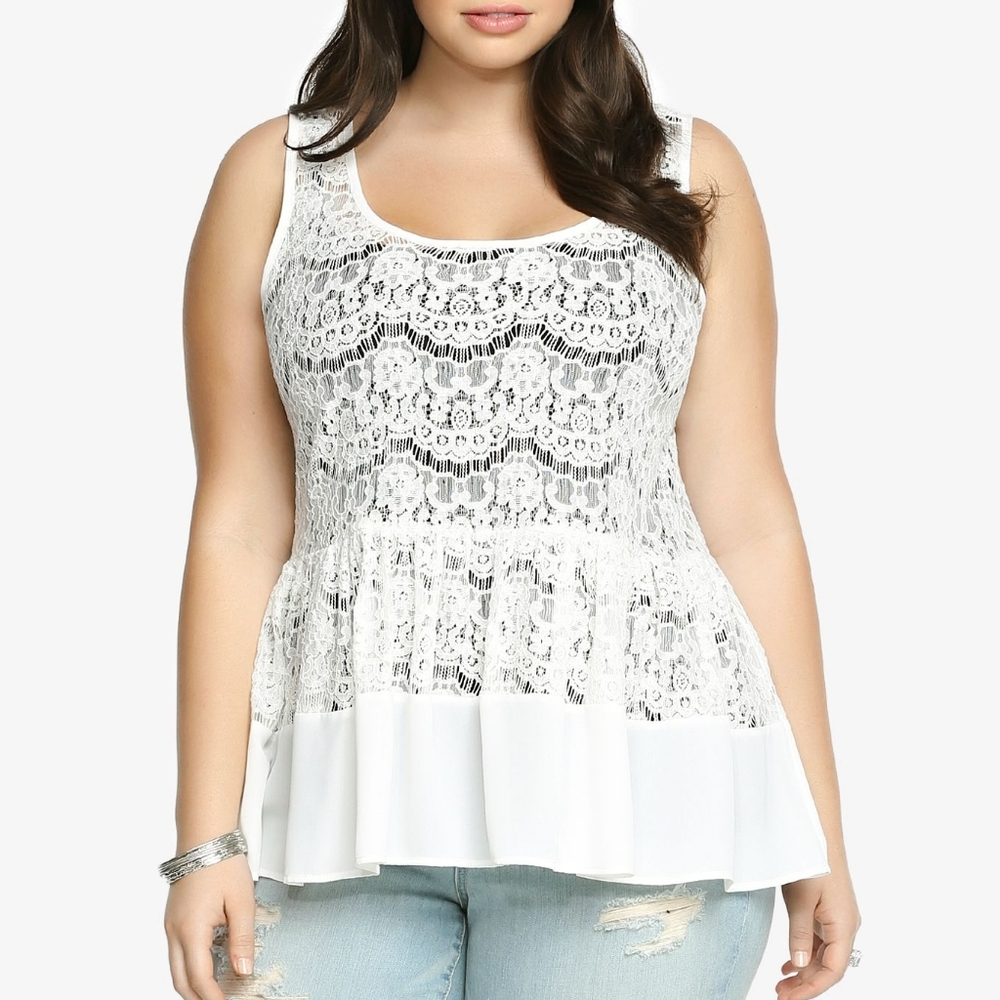 NEW! TORRID WHITE LACE PEPLUM TANK